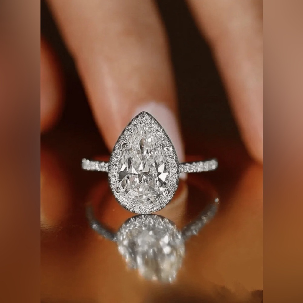 NEW! Pear Shaped Ring 925 Sterling Silver CZ Cubic Zirconia